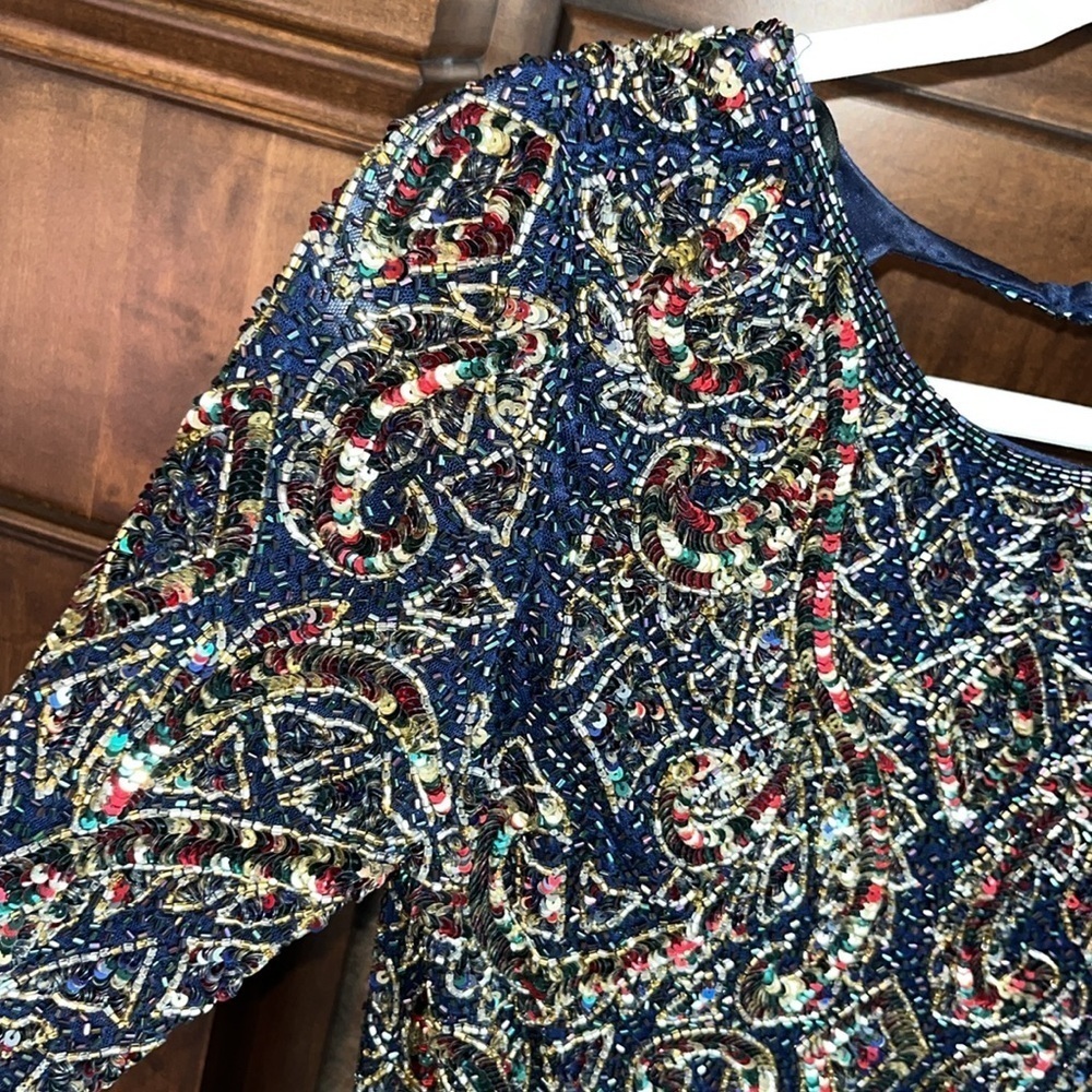 Exquisite fully beaded PRIMAVERA COUTURE long sleeve mini dress formal size 6 - Picture 7 of 16